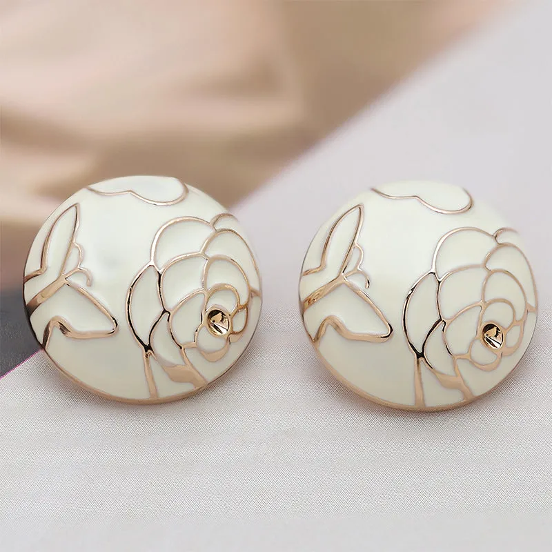 18mm White Camellia Textured Mushroom Shape Metal Buttons 6pcs
