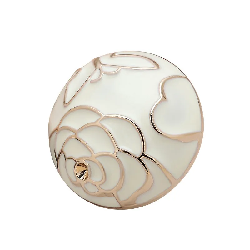 18mm White Camellia Textured Mushroom Shape Metal Buttons 6pcs