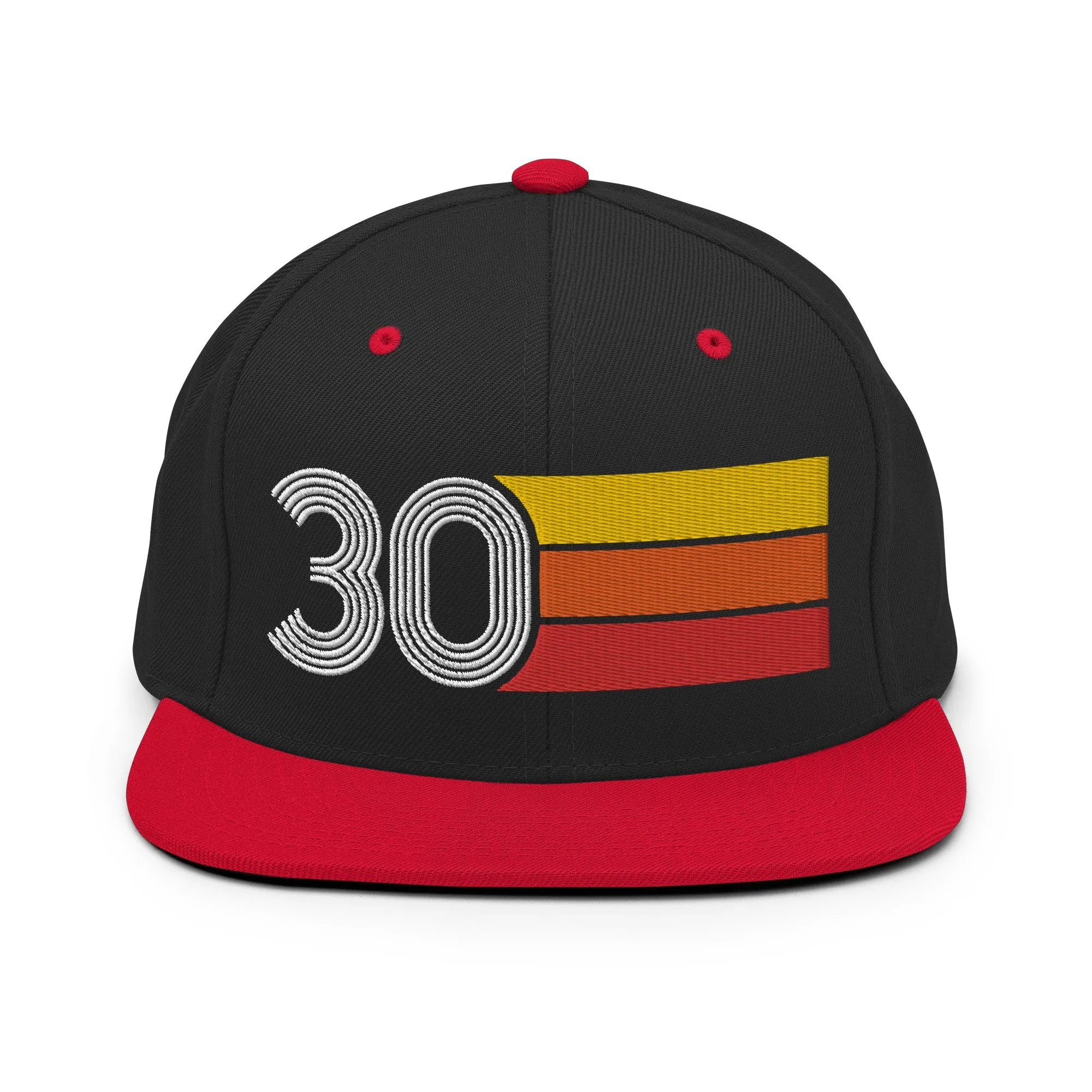 30 - Number Thirty 30th Birthday Gift Idea Flat Bill Snapback Hat for Men and Women