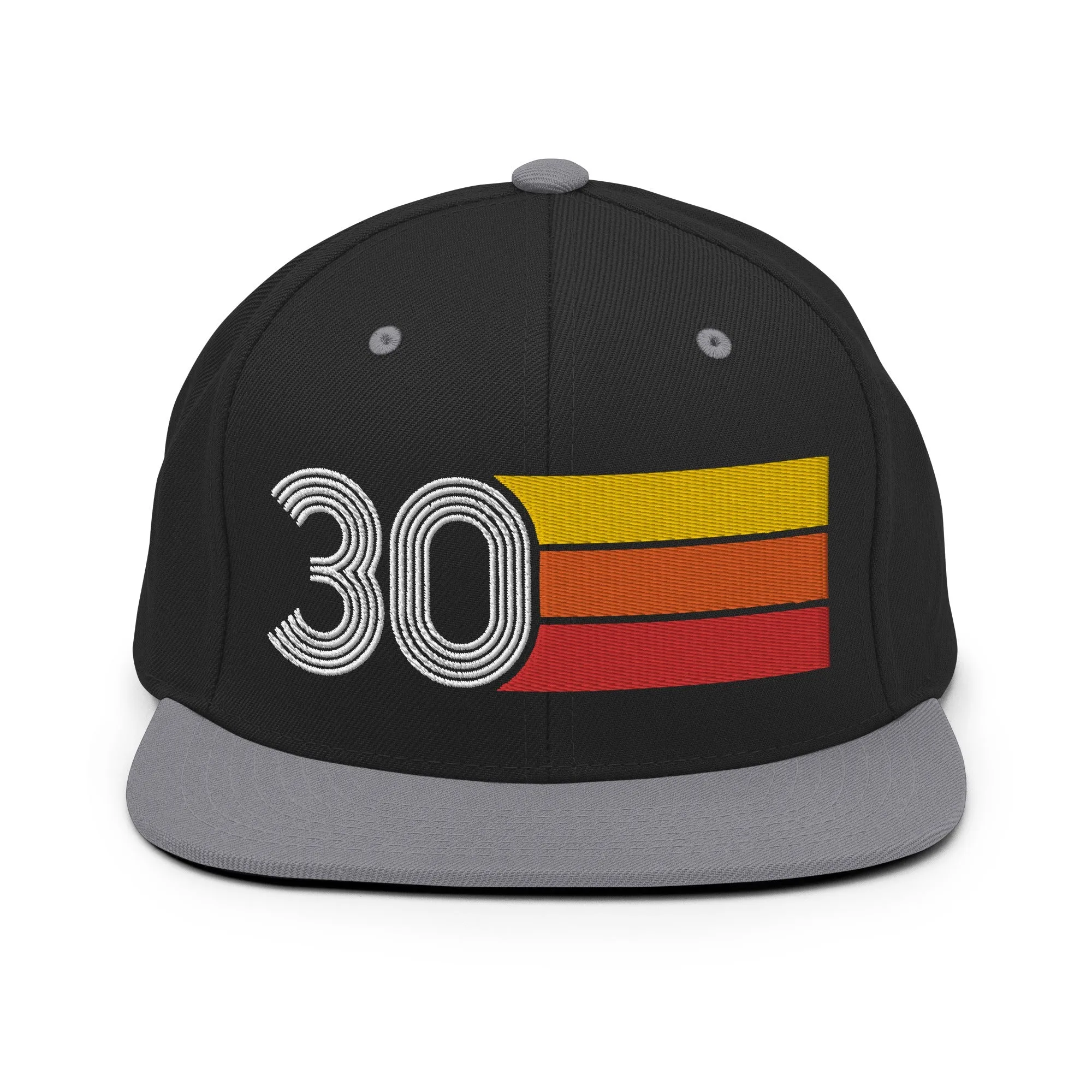 30 - Number Thirty 30th Birthday Gift Idea Flat Bill Snapback Hat for Men and Women