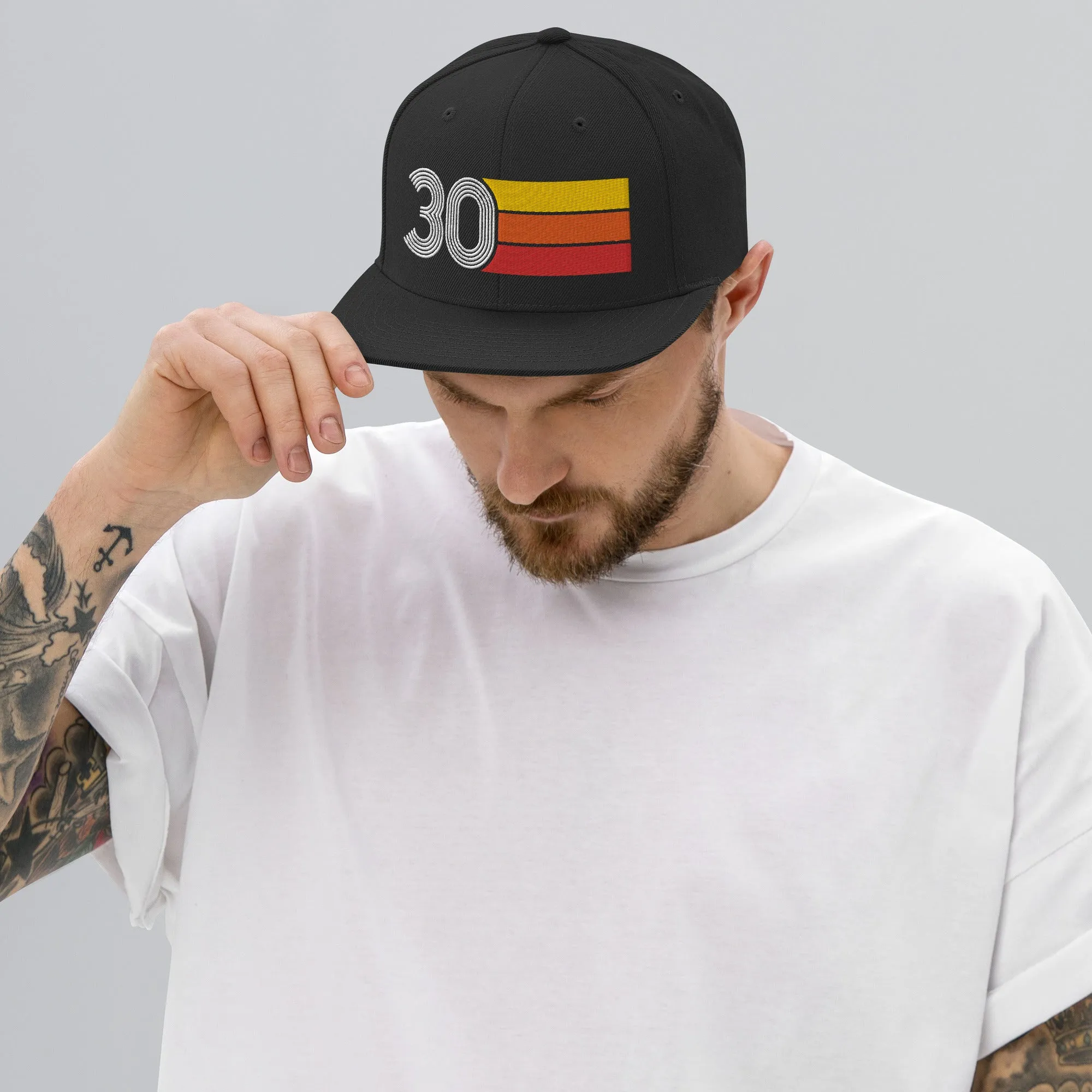 30 - Number Thirty 30th Birthday Gift Idea Flat Bill Snapback Hat for Men and Women