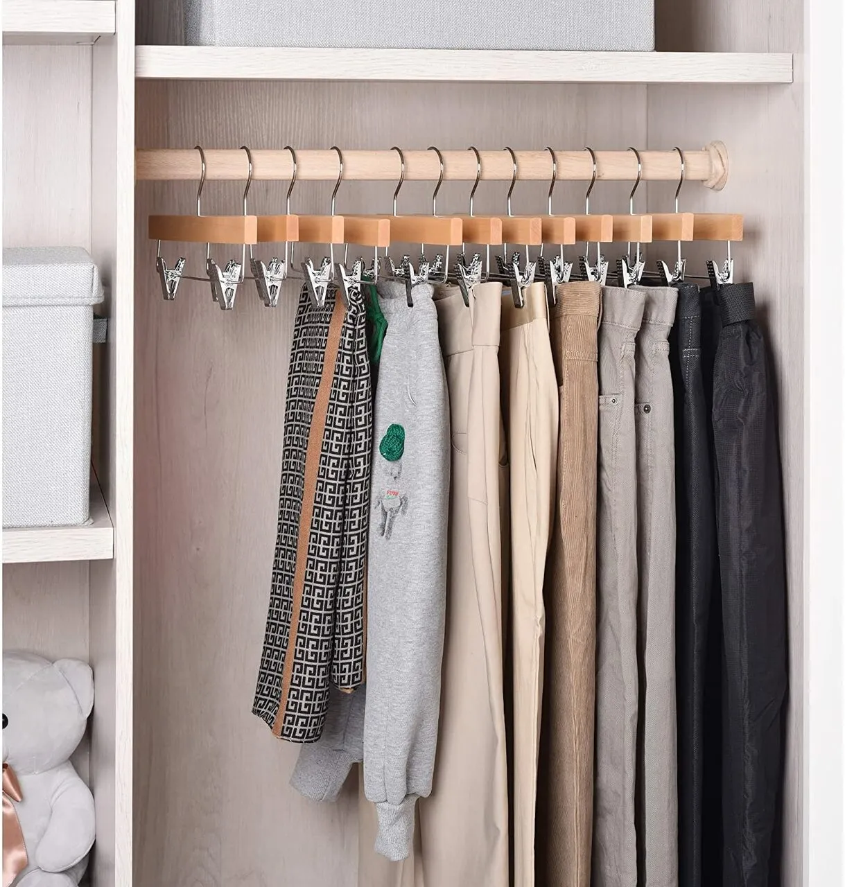 35.5cm Natural Wooden Pant Hanger With Clips Sold in Bundle of 20/50/100