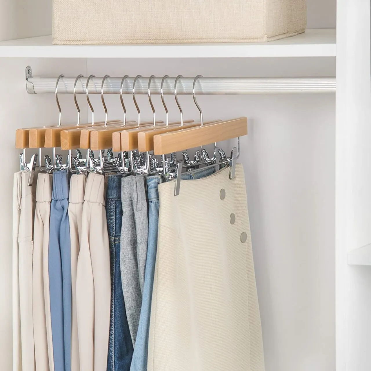35.5cm Natural Wooden Pant Hanger With Clips Sold in Bundle of 20/50/100
