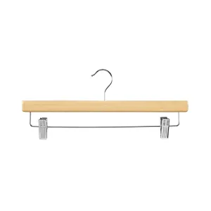 35.5cm Natural Wooden Pant Hanger With Clips Sold in Bundle of 20/50/100