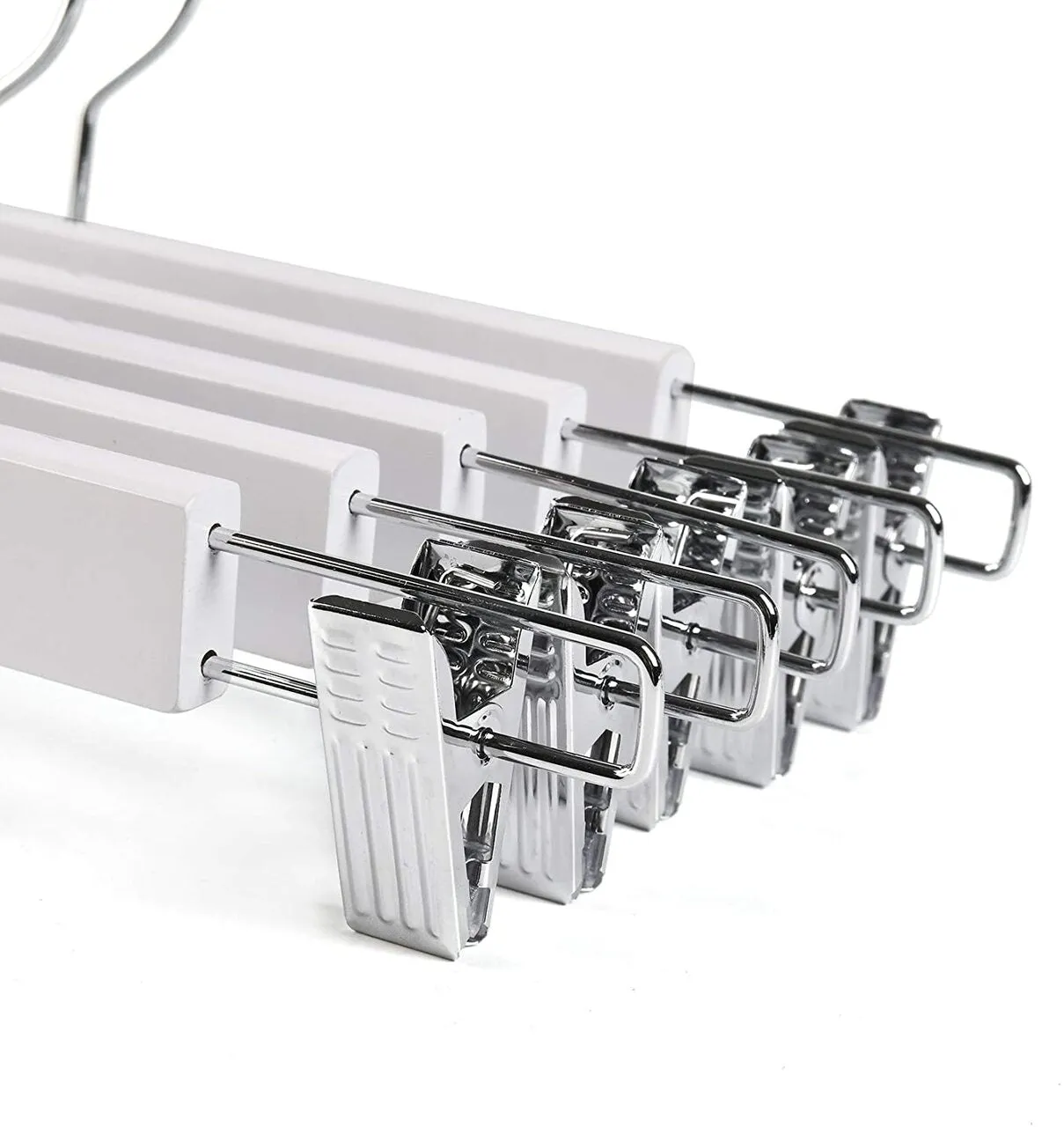 35.5cm White Wooden Pant Hanger With Clips 12mm thick Sold in Bundle of 20/50/100