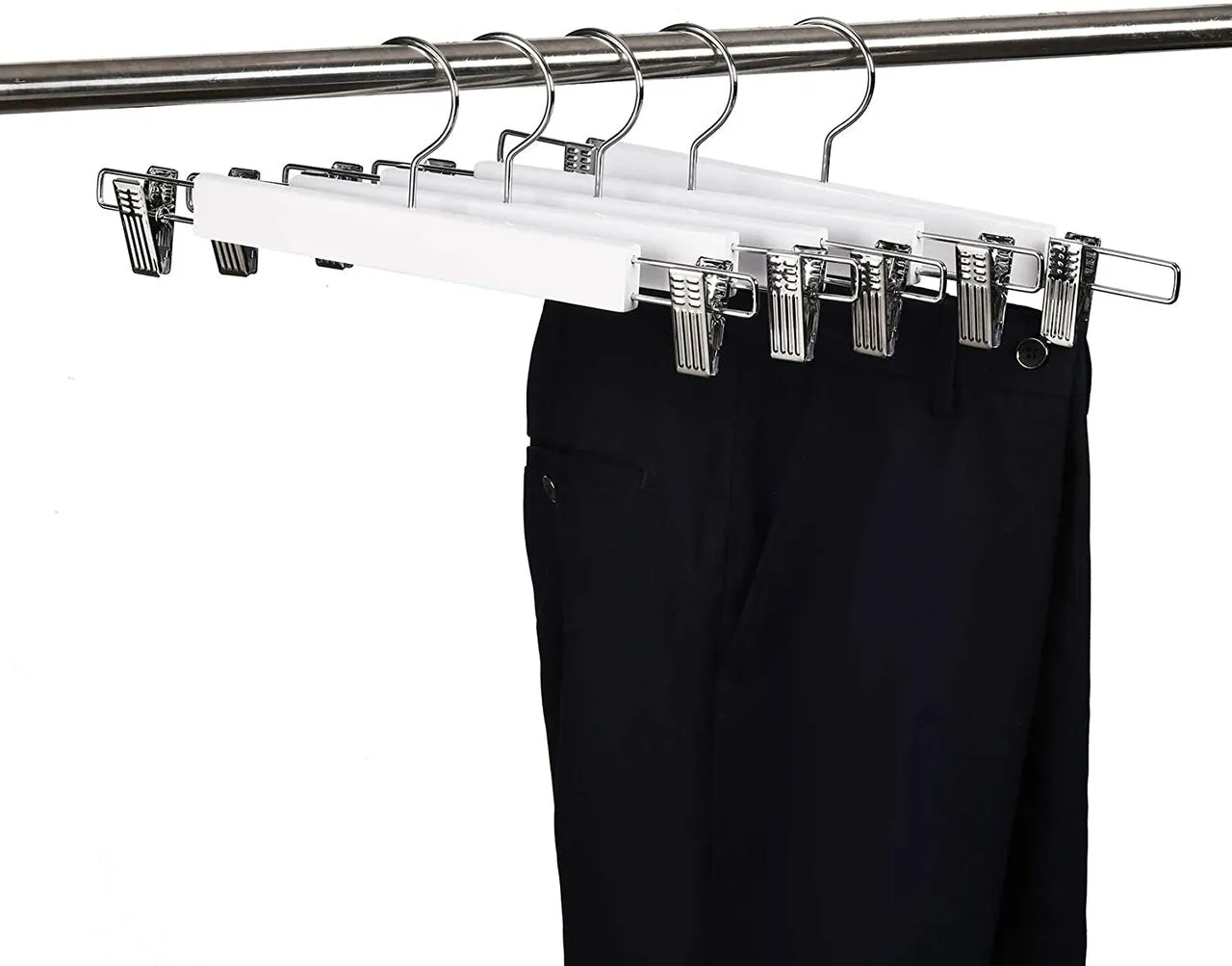 35.5cm White Wooden Pant Hanger With Clips 12mm thick Sold in Bundle of 20/50/100