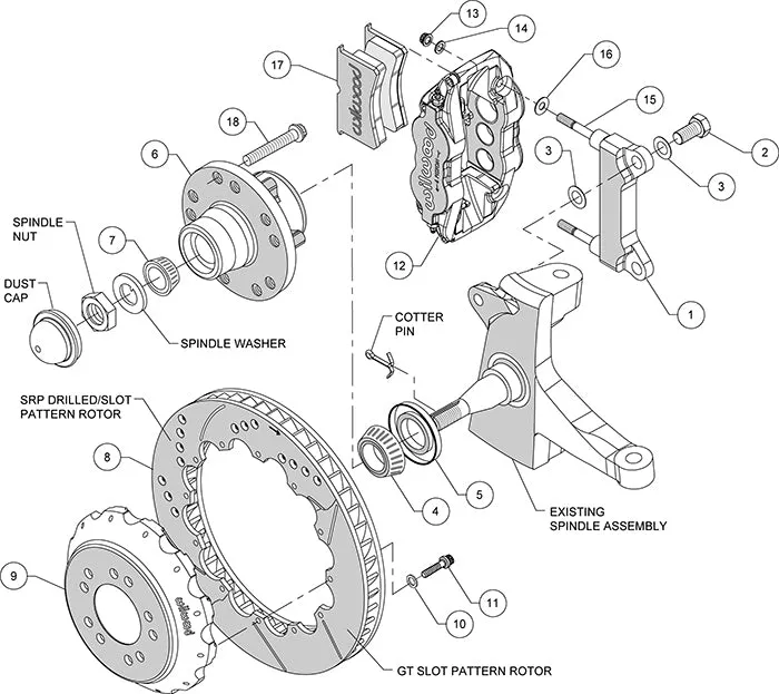 63-70 CHEVY C10 FRONT DISC BRAKE KIT & RIDETECH SPINDLES,13" DRILLED,BLACK CALIP