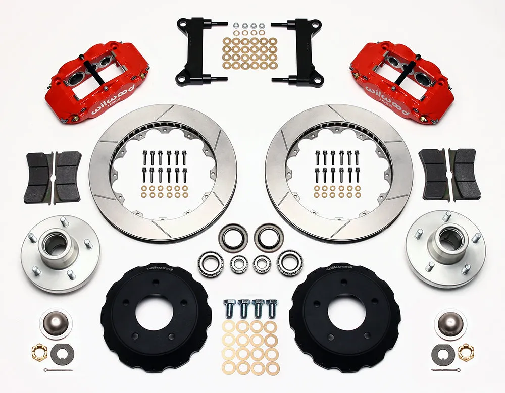 63-70 CHEVY C10 FULL DISC BRAKE KIT & RIDETECH SPINDLES,13"/12" ROTORS,RED CALIP
