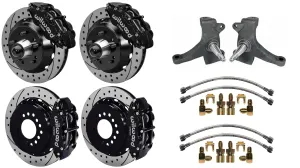 63-70 CHEVY C10 FULL DISC BRAKE KIT & RIDETECH SPINDLES,14"/13" DRILLED,BLACK