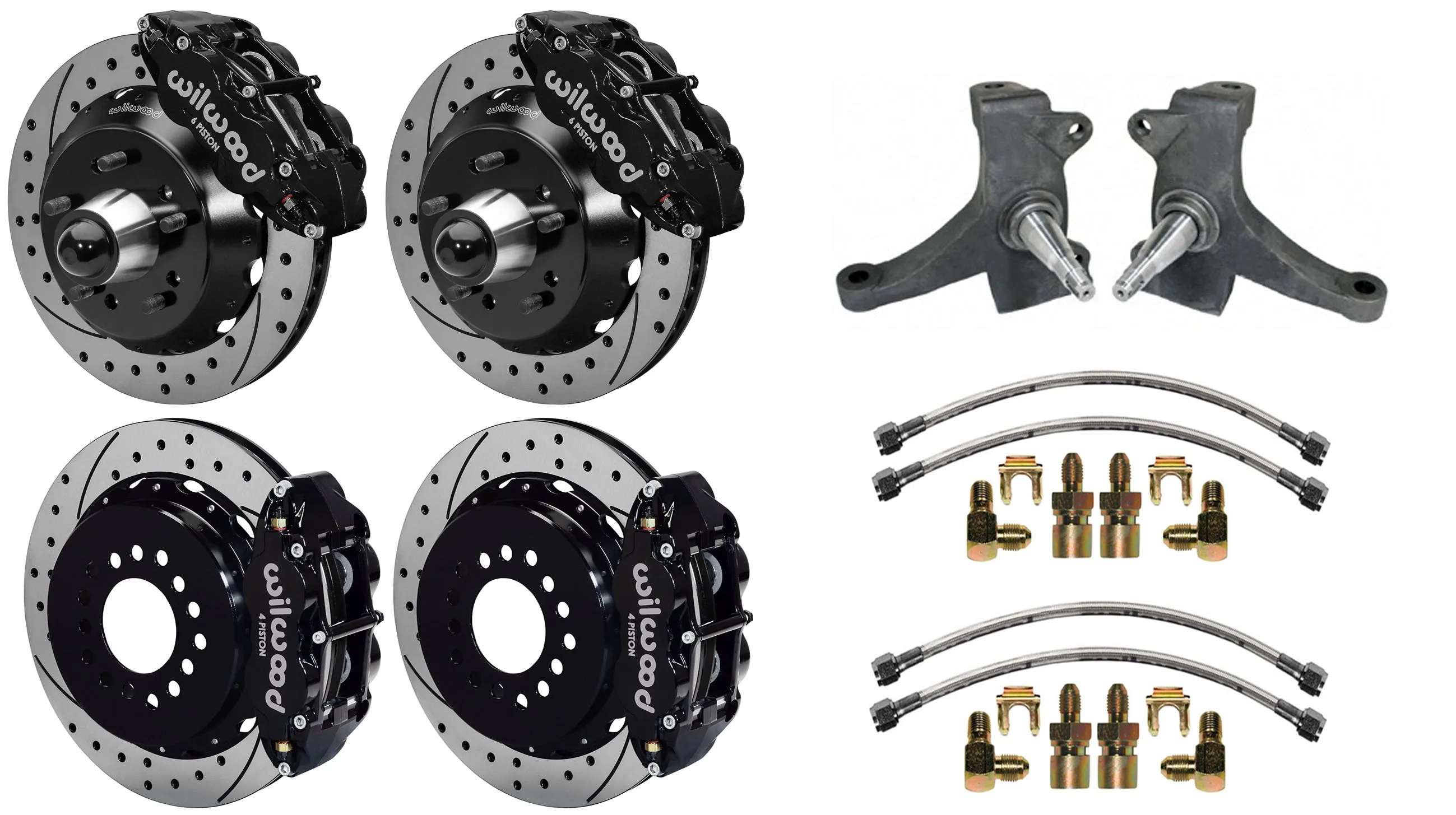 63-70 CHEVY C10 FULL DISC BRAKE KIT & RIDETECH SPINDLES,14"/13" DRILLED,BLACK