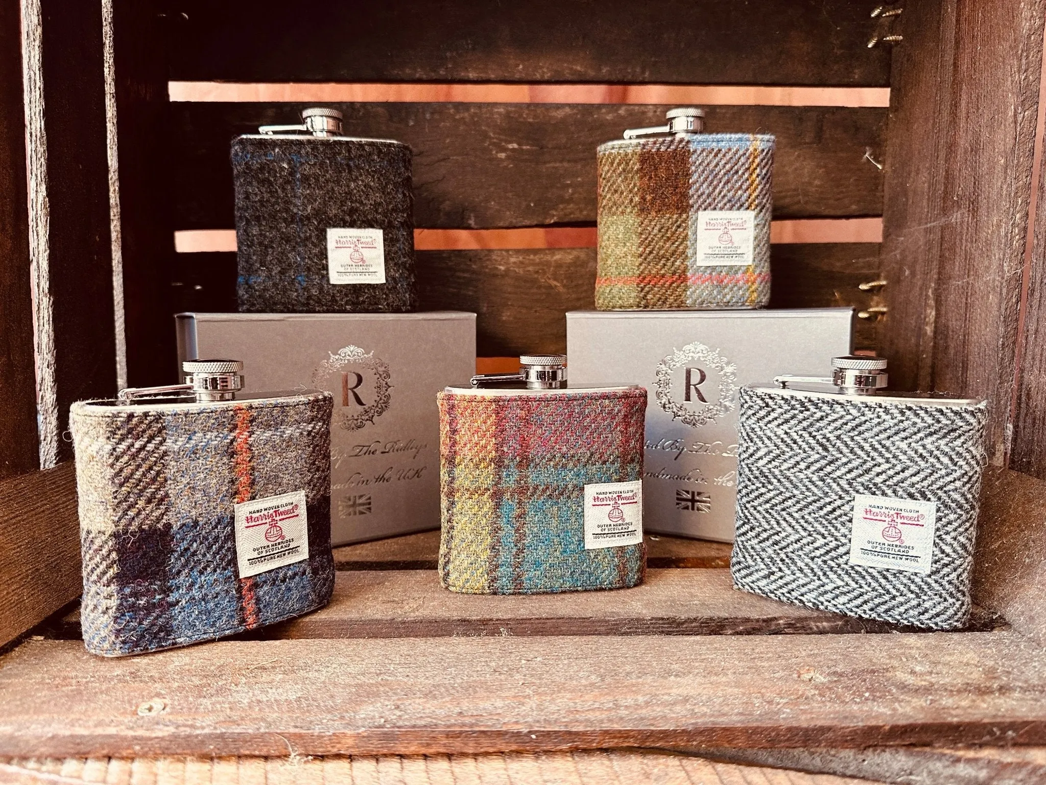 6oz Harris Tweed Hip Flask - Autumn Colours  - By Created By The Ridleys