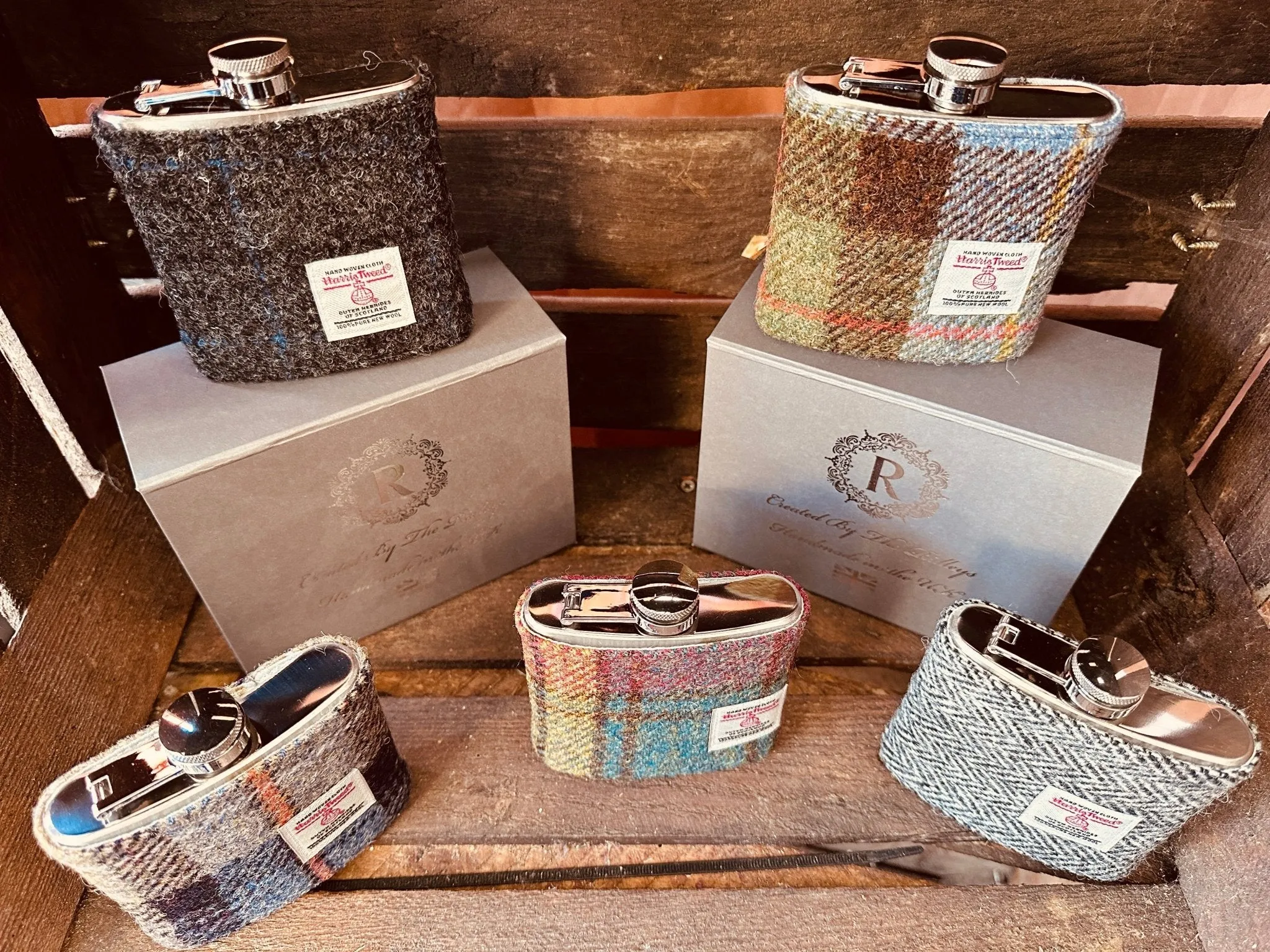 6oz Harris Tweed Hip Flask - Autumn Colours  - By Created By The Ridleys