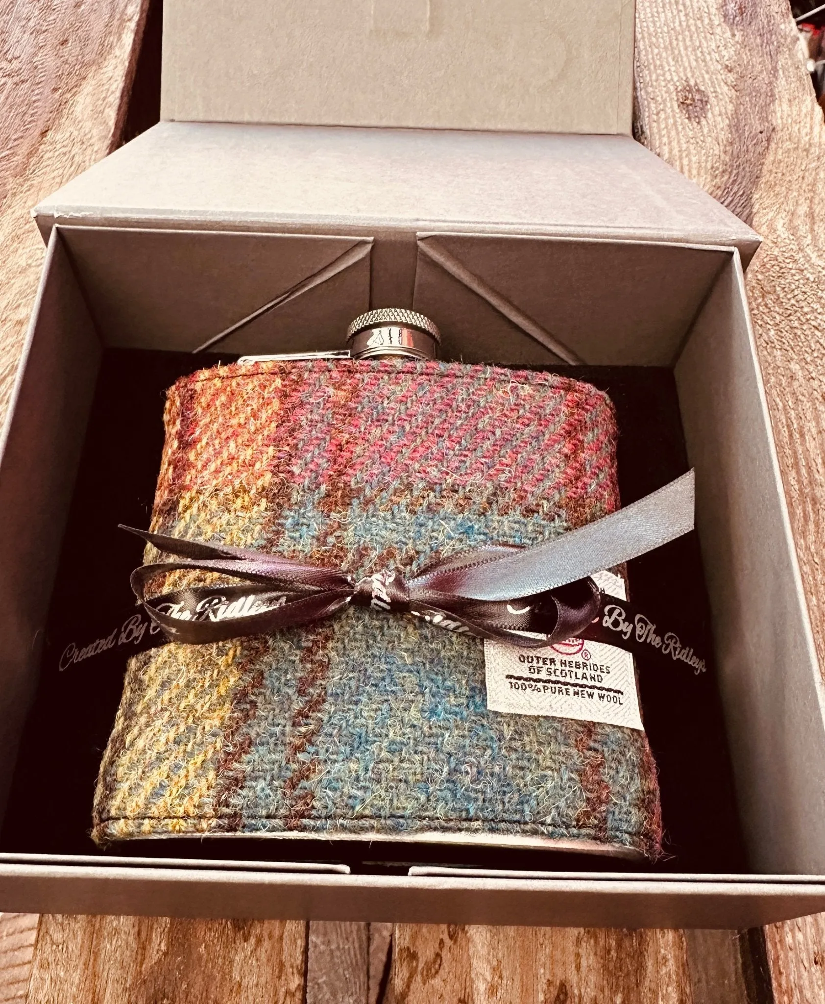 6oz Harris Tweed Hip Flask - Autumn Colours  - By Created By The Ridleys