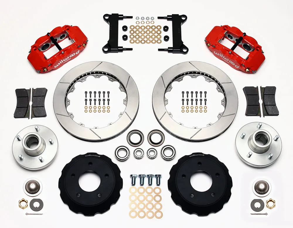 71-72 CHEVY C10 FULL DISC BRAKE KIT & RIDETECH SPINDLES,14"/13" ROTORS,RED CALIP