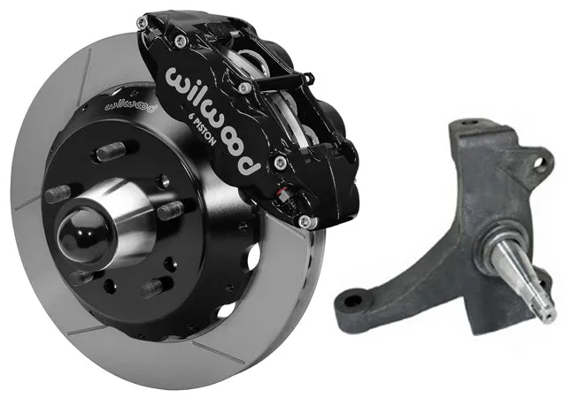 73-87 CHEVY C10 FRONT DISC BRAKE KIT & RIDETECH SPINDLES,14" ROTORS,BLACK CALIP.
