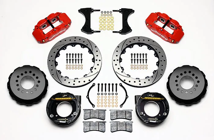73-87 CHEVY C10 FULL DISC BRAKE KIT & RIDETECH SPINDLES,14"/13" DRILLED,RED CAL.