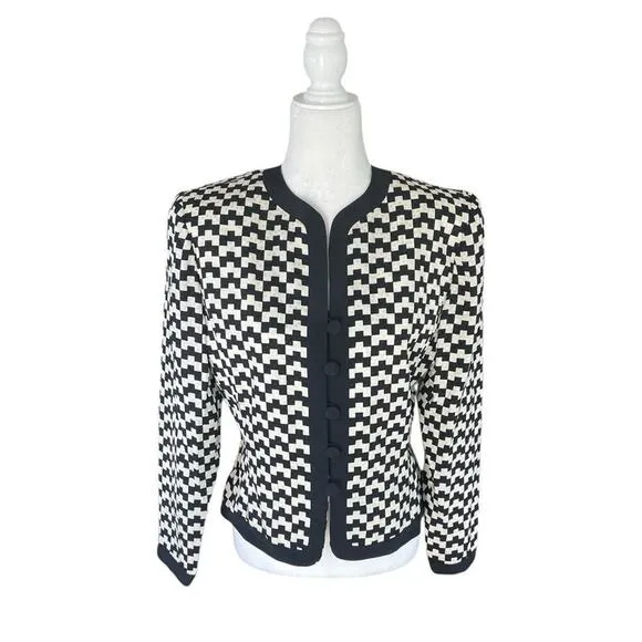 Adrianna Papell 100% silk Black and White Geometric Jacket- Size 8 roughly