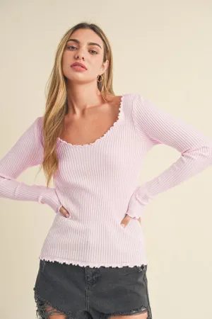 Aemi   Co Lettuce Hem Long Sleeve Knit Top