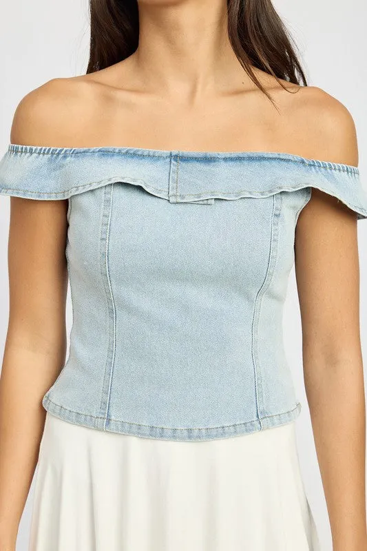 Agnes Bustier - Off-Shoulder Denim Top, Trendy & Chic