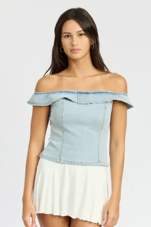 Agnes Bustier - Off-Shoulder Denim Top, Trendy & Chic