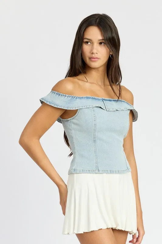 Agnes Bustier - Off-Shoulder Denim Top, Trendy & Chic