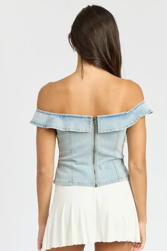 Agnes Bustier - Off-Shoulder Denim Top, Trendy & Chic