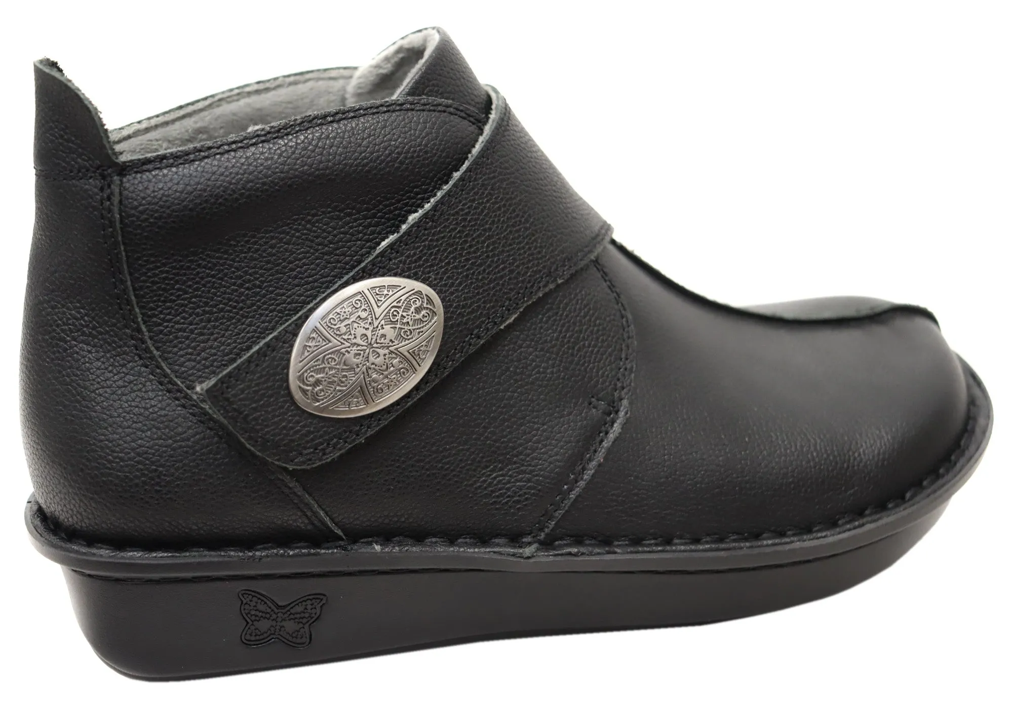Alegria Caiti Womens Leather Ankle Boots With Adjustable Strap