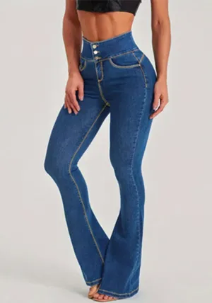 Alluring High-Rise Flared Denim Jeans with Trendsetting Appeal