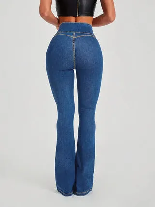 Alluring High-Rise Flared Denim Jeans with Trendsetting Appeal