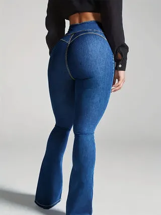 Alluring High-Rise Flared Denim Jeans with Trendsetting Appeal