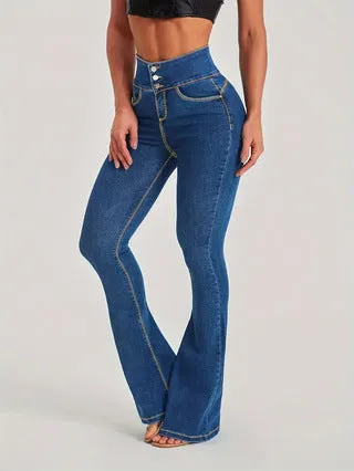 Alluring High-Rise Flared Denim Jeans with Trendsetting Appeal