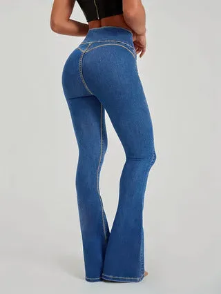 Alluring High-Rise Flared Denim Jeans with Trendsetting Appeal