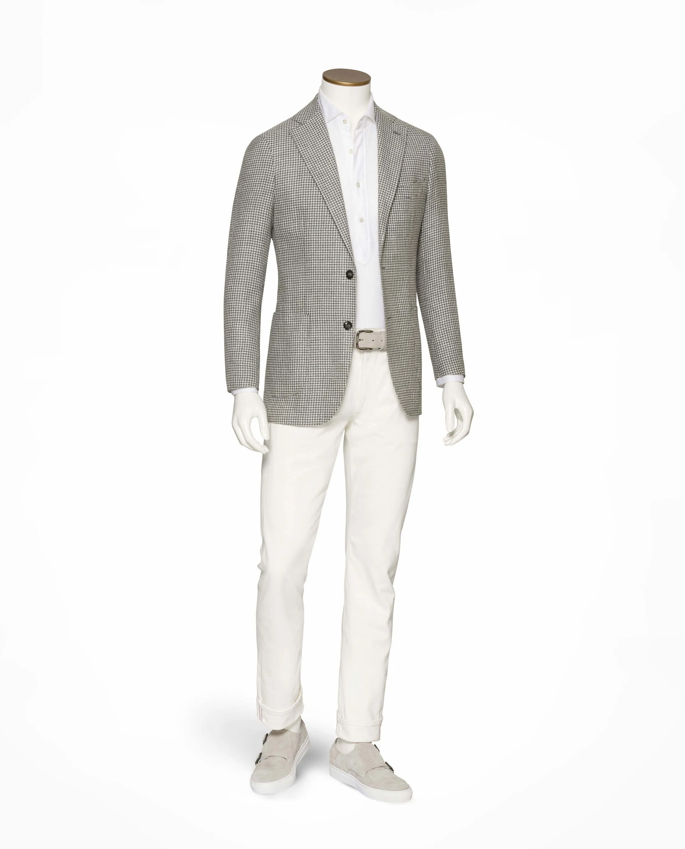 Angelico Mid Grey Wool & Linen with White Modern Check