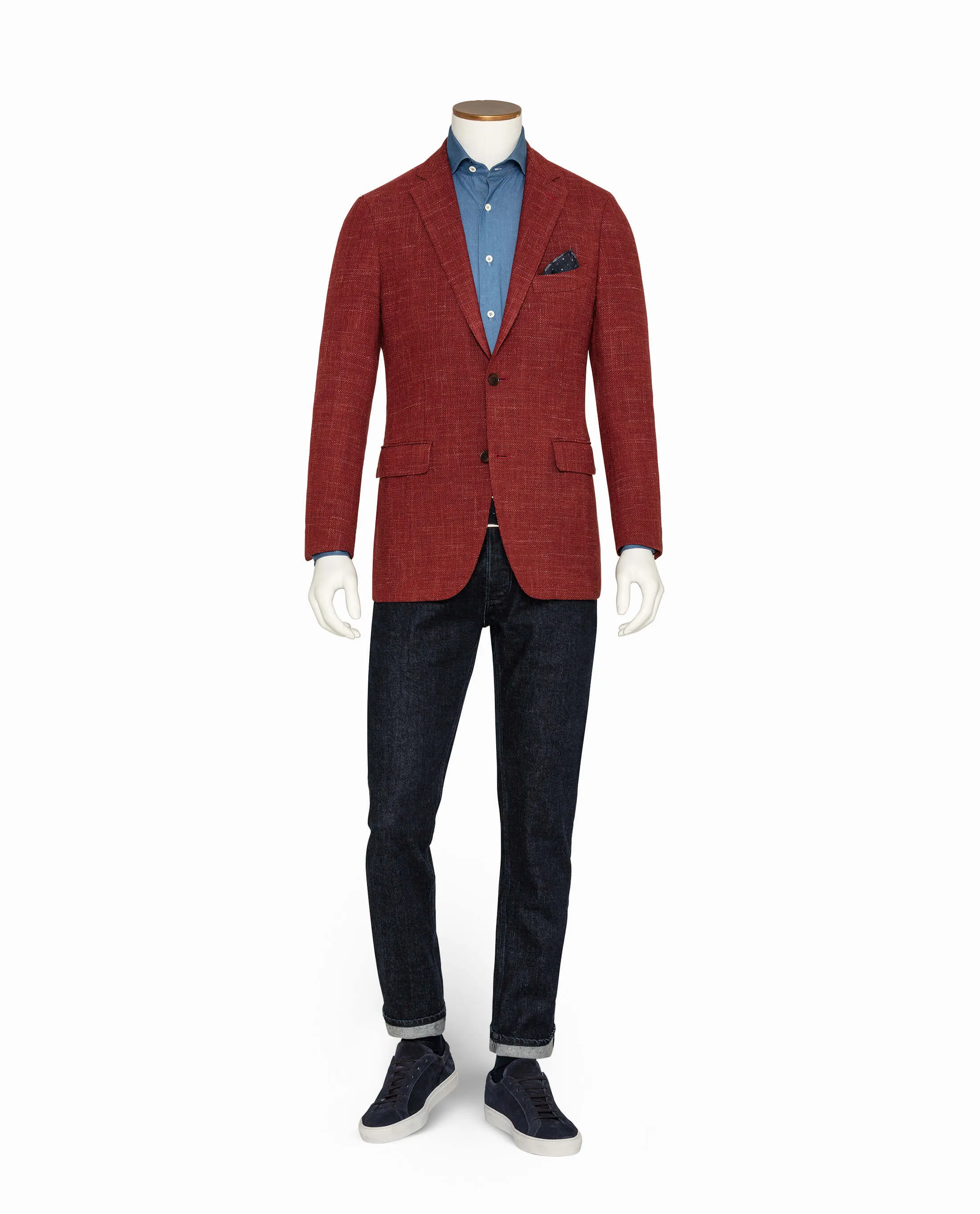 Angelico Rust Red Wool & Linen Blend Mesh Hopsack
