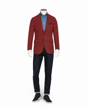 Angelico Rust Red Wool & Linen Blend Mesh Hopsack