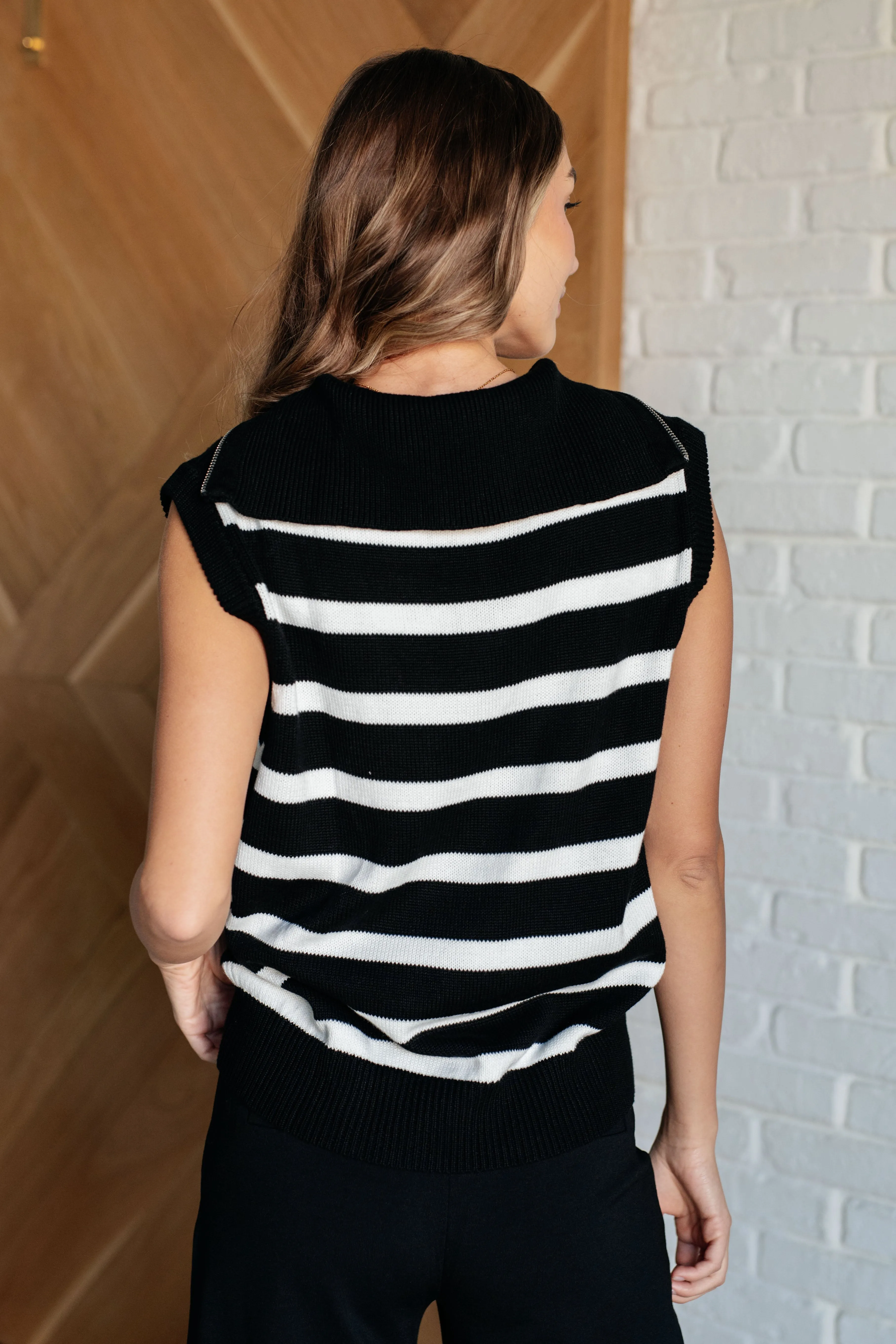 Atarah Quarter Zip Sleeveless Sweater - Collared, Ribbed Details