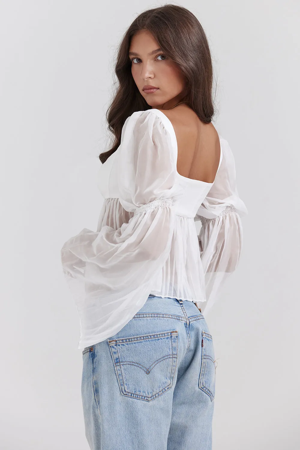 Becca Ruched Top | Women’s White Fitted Top with Soft Ruching and Minimalist Style