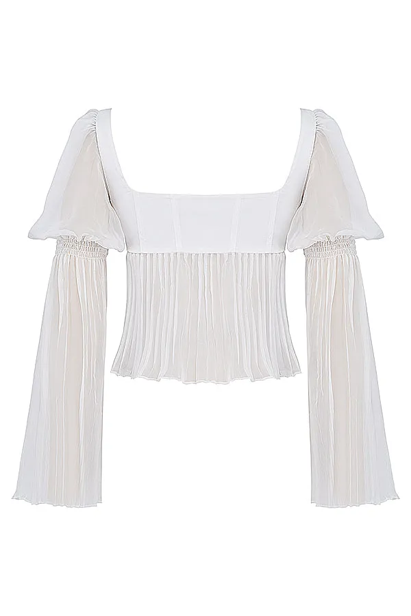 Becca Ruched Top | Women’s White Fitted Top with Soft Ruching and Minimalist Style
