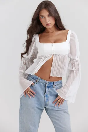 Becca Ruched Top | Women’s White Fitted Top with Soft Ruching and Minimalist Style