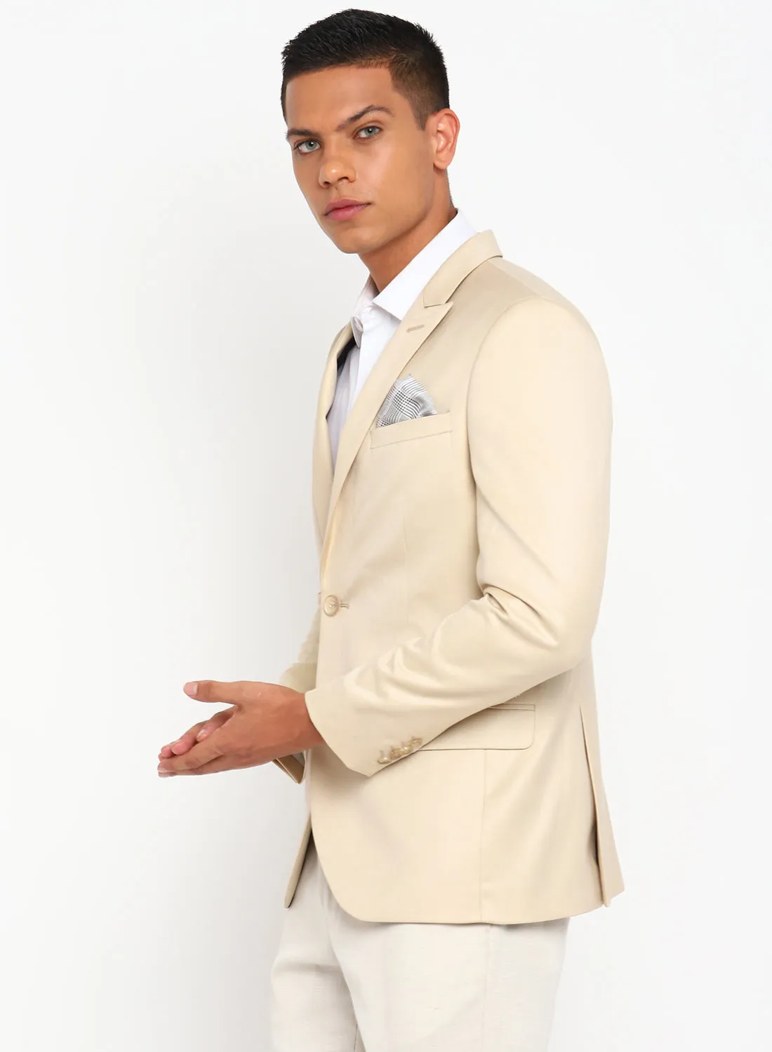 Beige Birds Eye Peak Color Formal Jacket