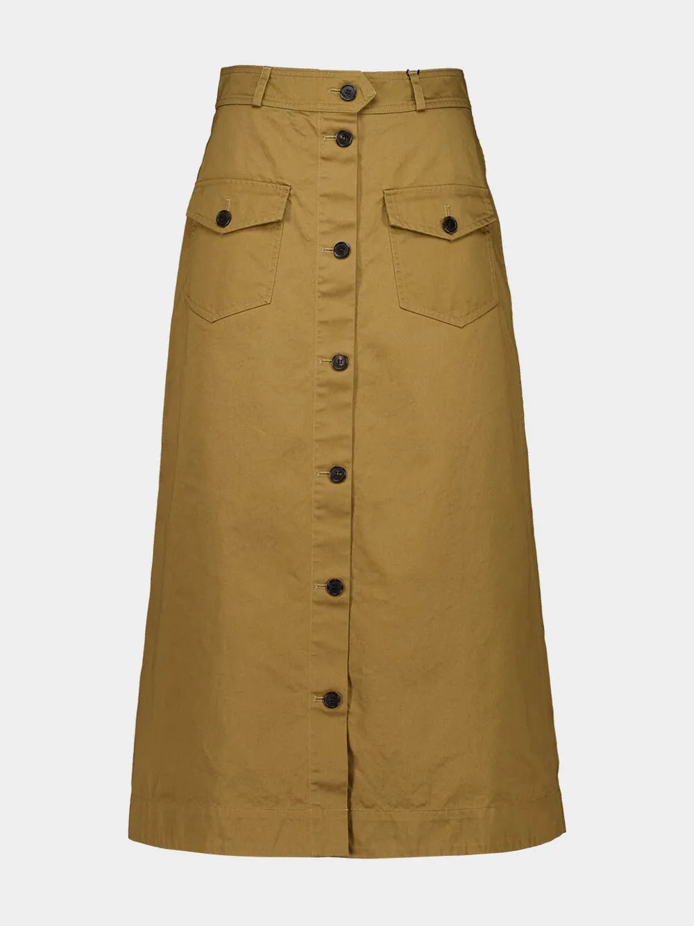 Beige Foncé Cotton Serge Midi Skirt