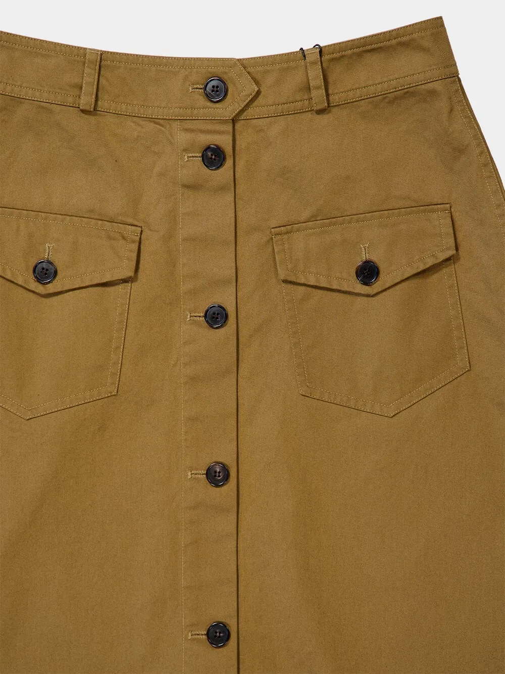 Beige Foncé Cotton Serge Midi Skirt