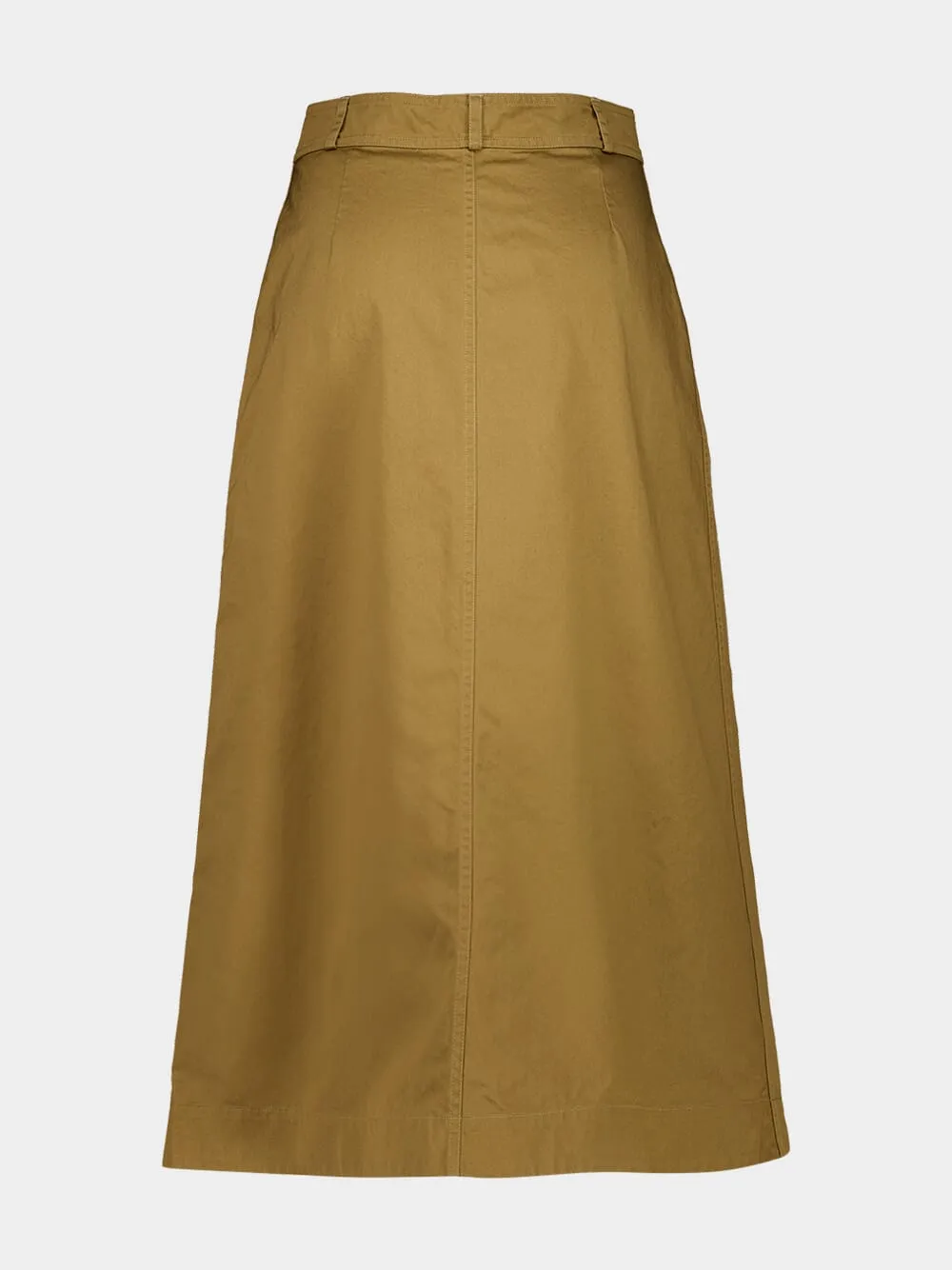 Beige Foncé Cotton Serge Midi Skirt