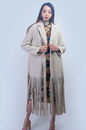 Beige Fringe Coat Jacket