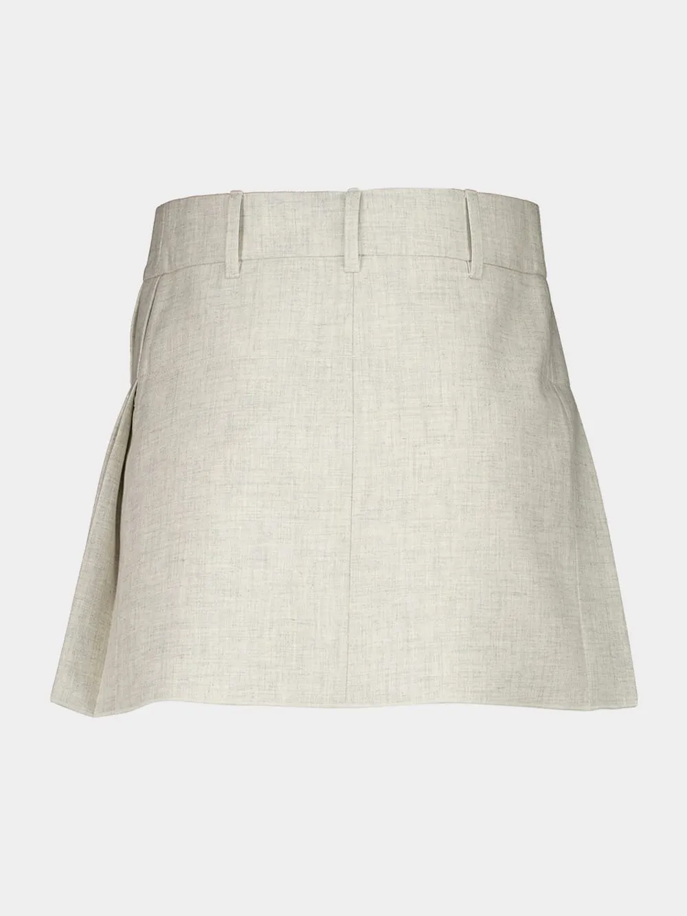 Beige Mottled Wool Mini Pleated Skirt