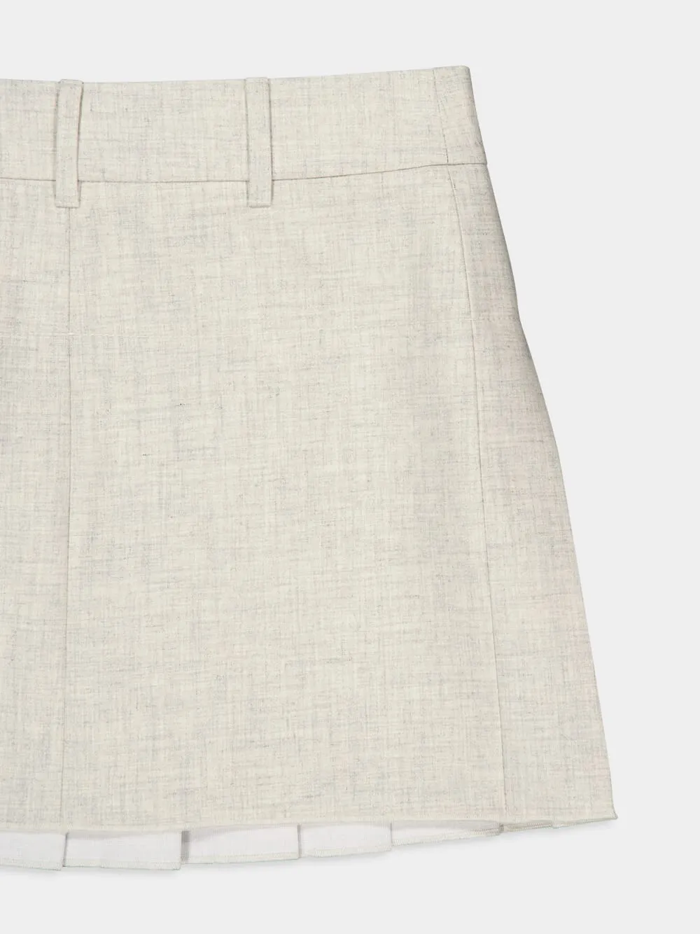 Beige Mottled Wool Mini Pleated Skirt