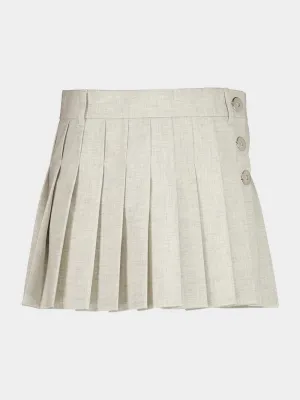 Beige Mottled Wool Mini Pleated Skirt