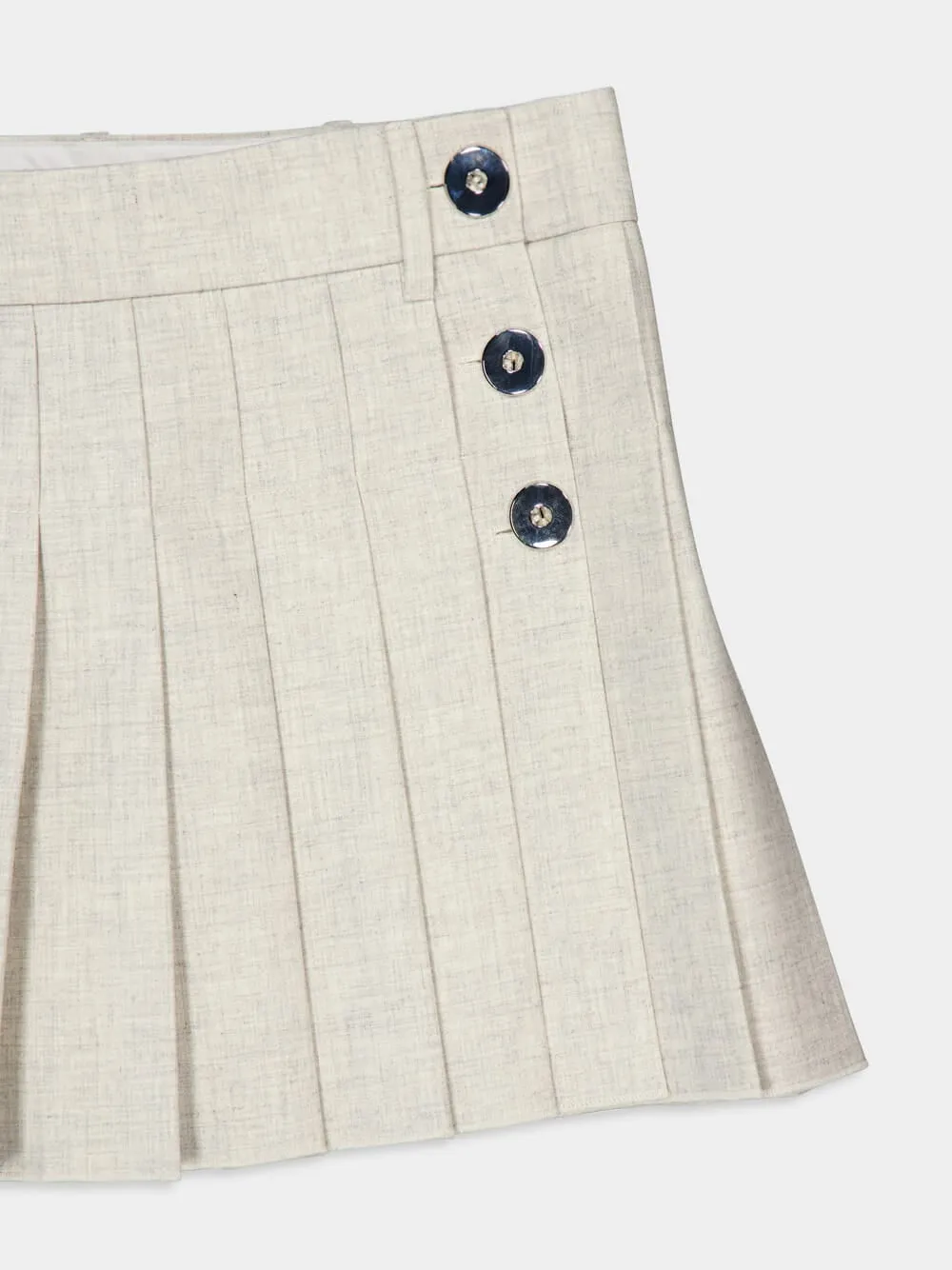 Beige Mottled Wool Mini Pleated Skirt