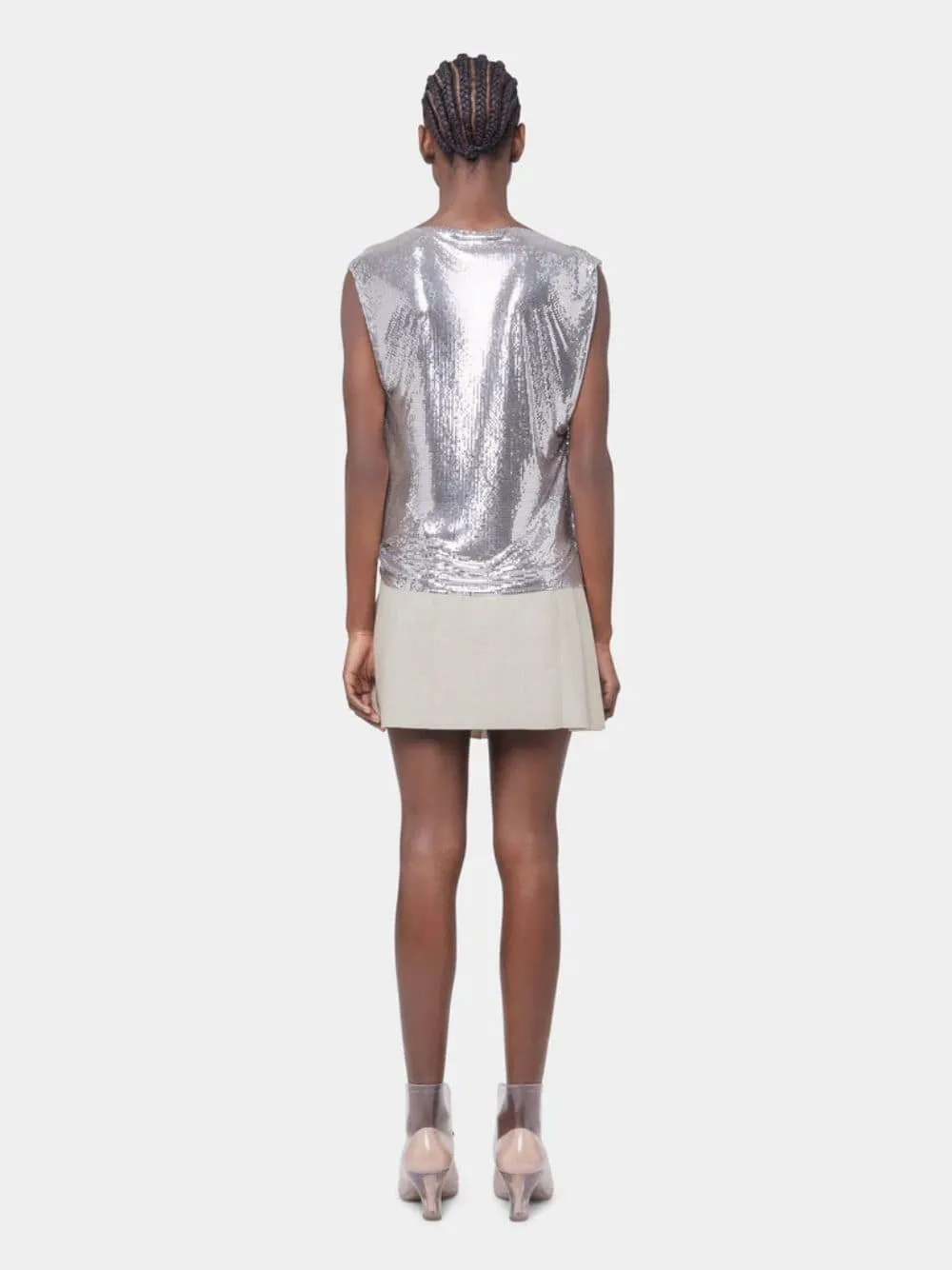 Beige Mottled Wool Mini Pleated Skirt