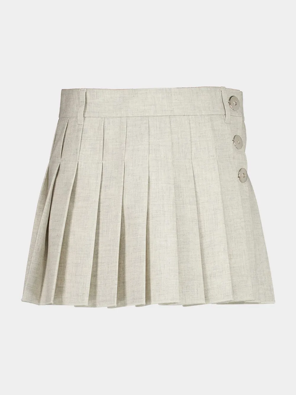 Beige Mottled Wool Mini Pleated Skirt